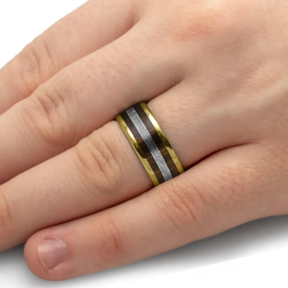 Ironwood and Meteorite Wedding Band with Gold Accents