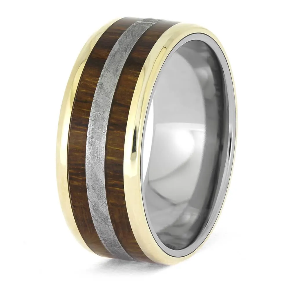 Ironwood and Meteorite Wedding Band with Gold Accents