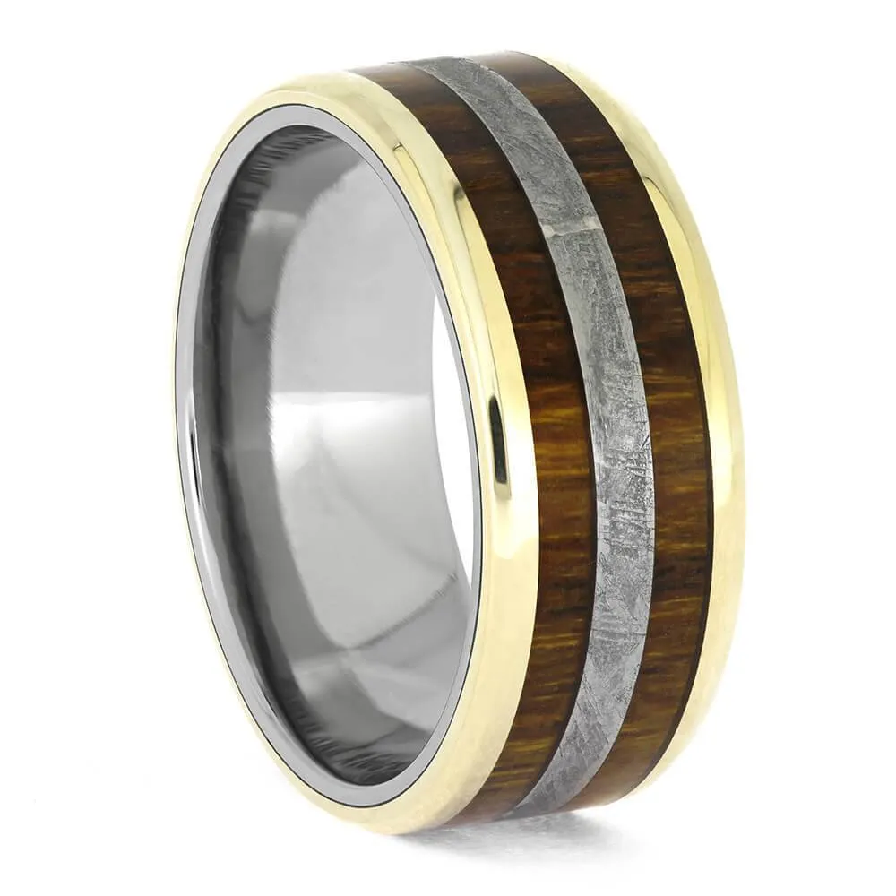 Ironwood and Meteorite Wedding Band with Gold Accents