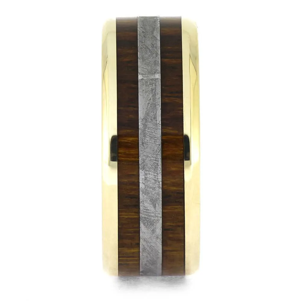 Ironwood and Meteorite Wedding Band with Gold Accents