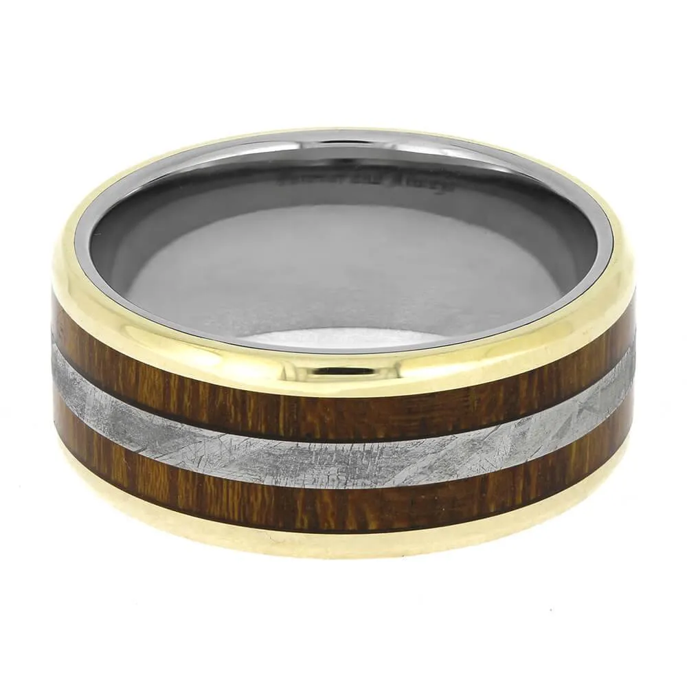 Ironwood and Meteorite Wedding Band with Gold Accents