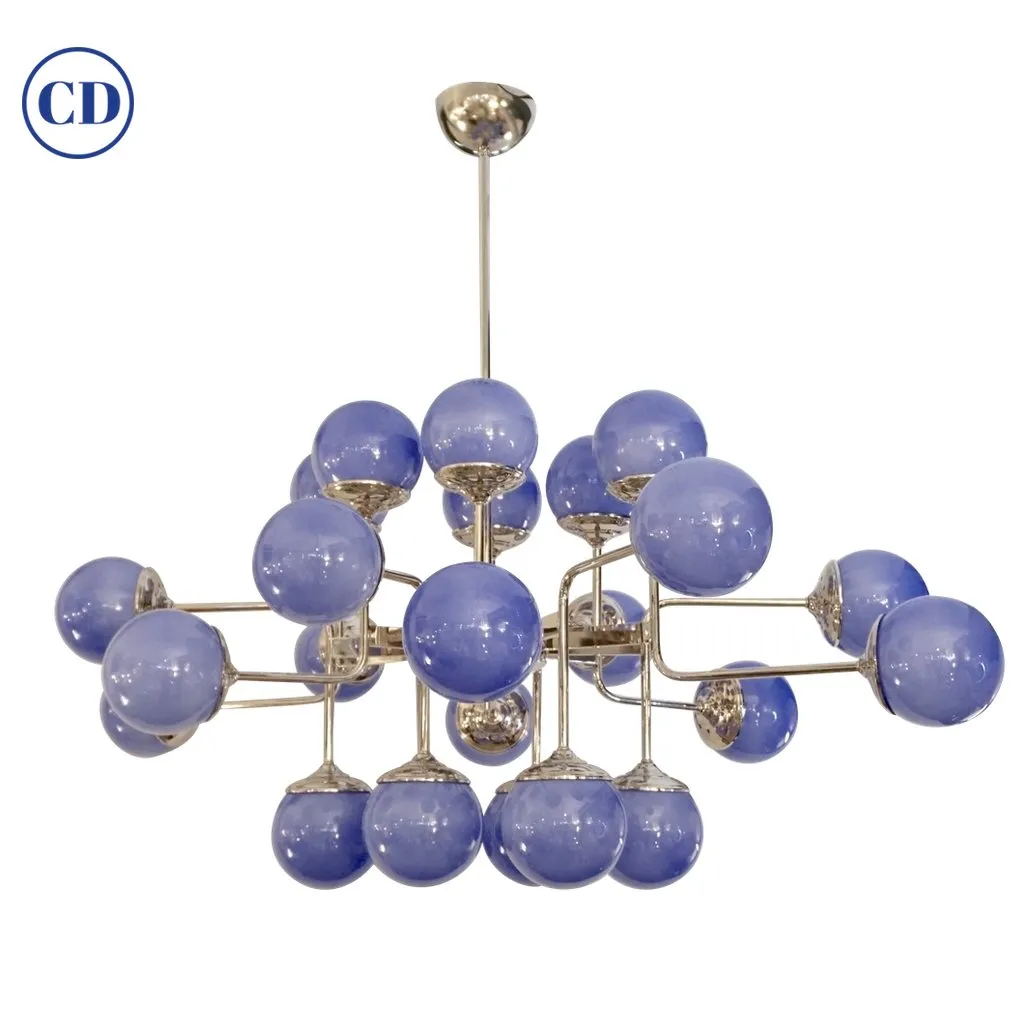 Italian Modern 24-Light Lavender Periwinkle Murano Glass Nickel Chandelier