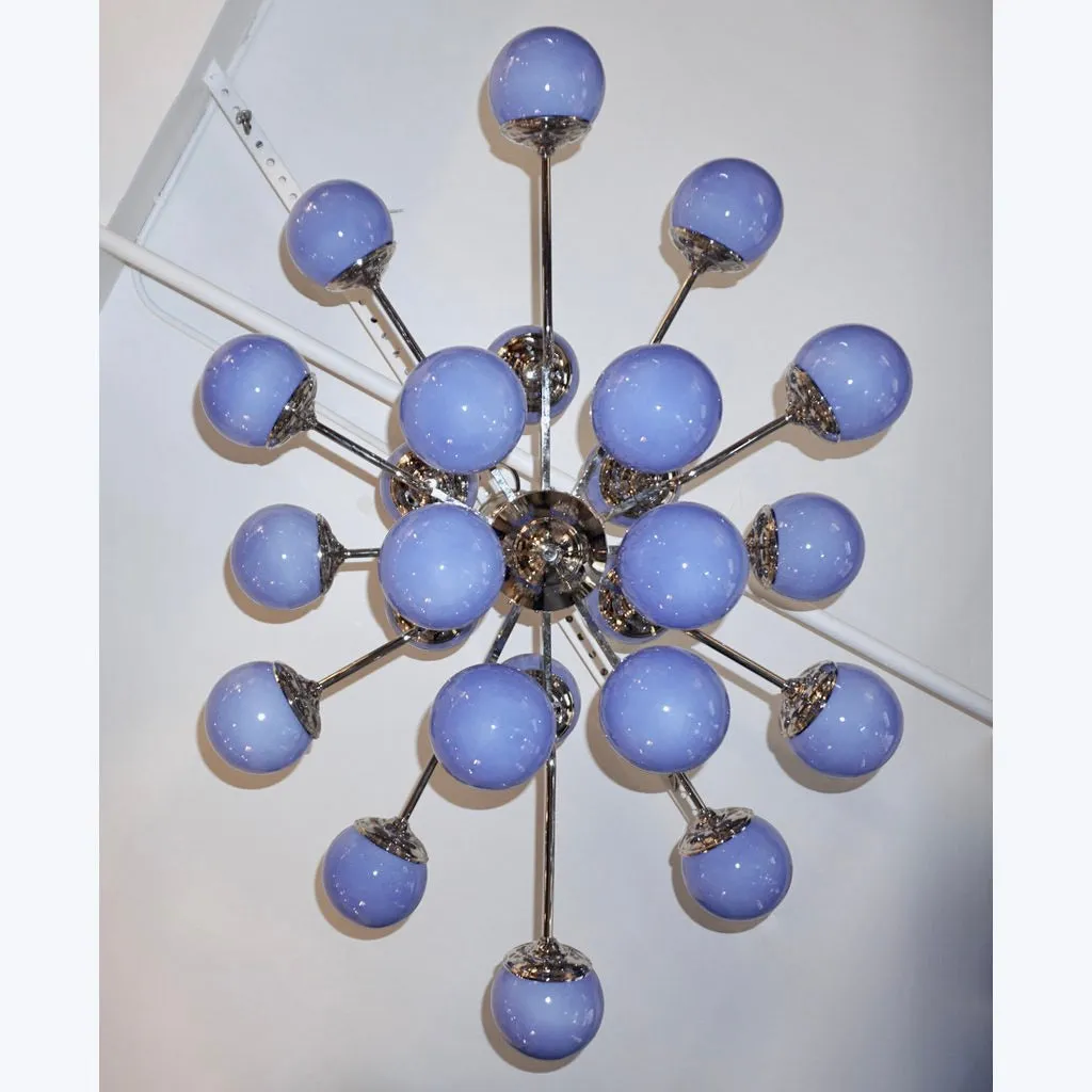 Italian Modern 24-Light Lavender Periwinkle Murano Glass Nickel Chandelier