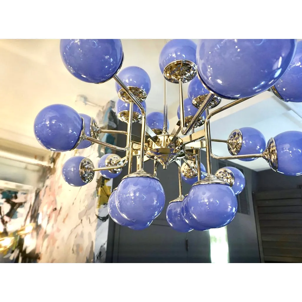 Italian Modern 24-Light Lavender Periwinkle Murano Glass Nickel Chandelier