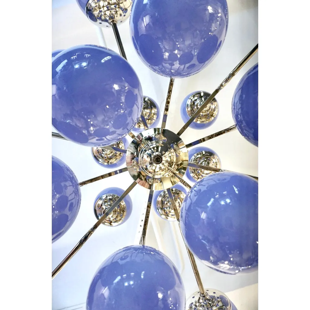 Italian Modern 24-Light Lavender Periwinkle Murano Glass Nickel Chandelier