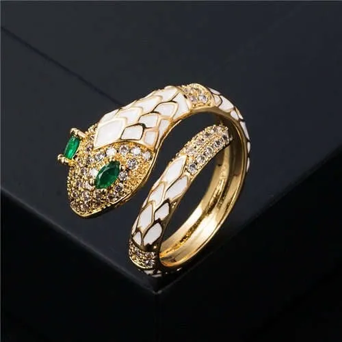 Ivory Serpent: Enamel Glaze Gold-Plated Adjustable Ring