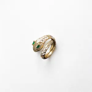 Ivory Serpent: Enamel Glaze Gold-Plated Adjustable Ring