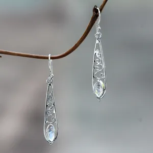 Jasmine Dew Artisan Crafted Rainbow Moonstone Silver Dangle Earrings