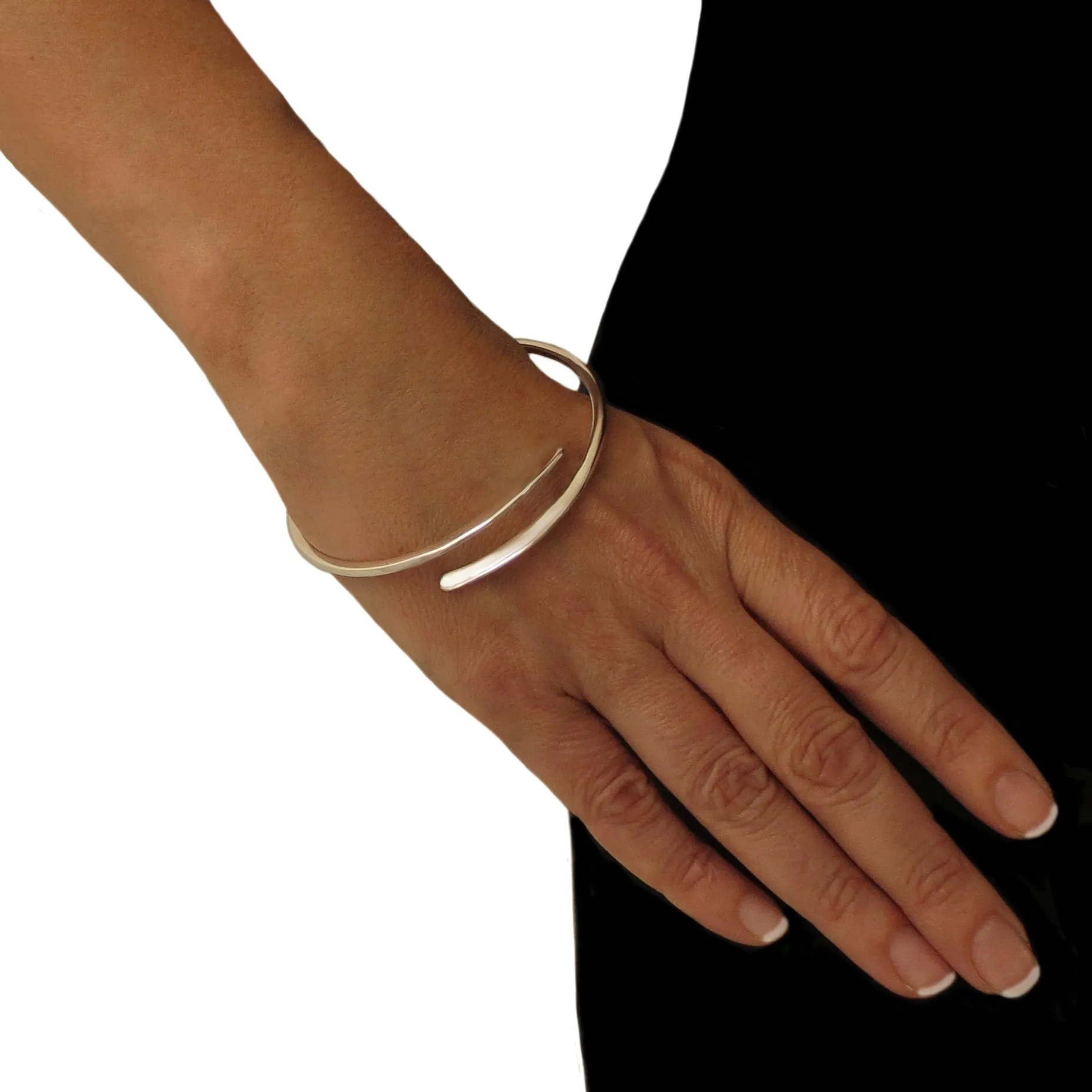 Large Sterling Silver Cross Over Torque Bracelet