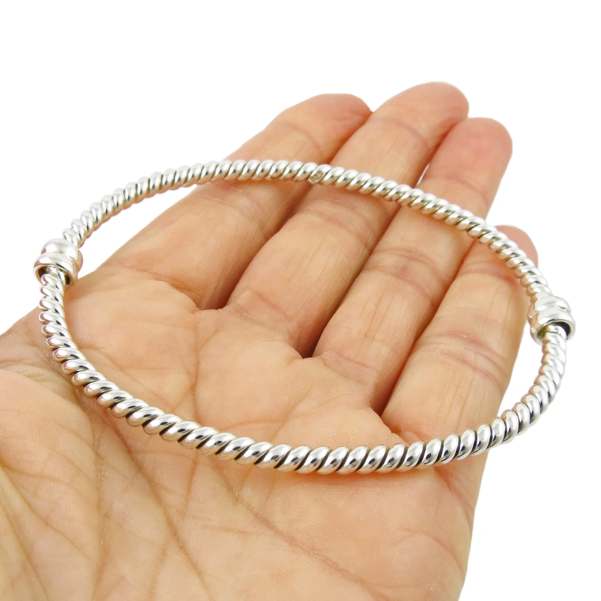 Large Unusual Twisted 925 Sterling Silver Oval Bangle