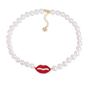 Lip and Pearl Necklace