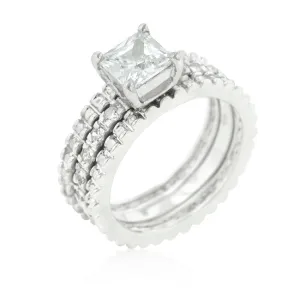 LOVCIA Elegant Bridal Triple Rhodium-Plated Ring Set