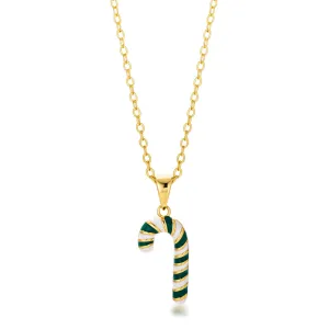LOVCIA Festive Enamel Candy Cane Pendant Necklace in Gold Plating