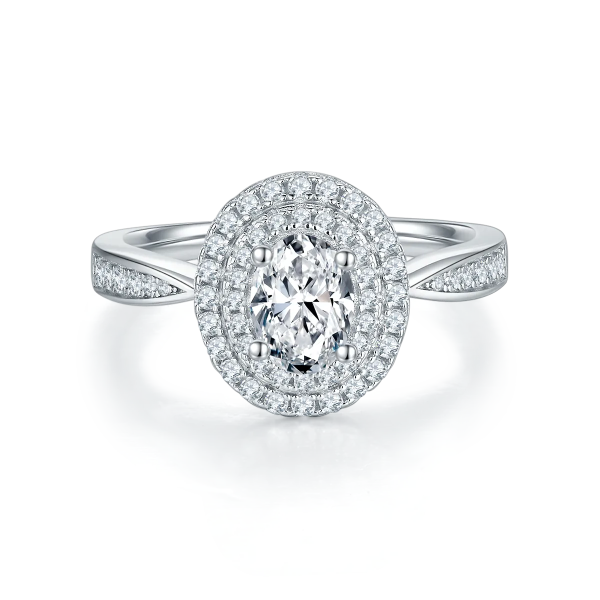 Luxurious Soleste Halo 1.0 Carat Oval Cut Moissanite Engagement Ring
