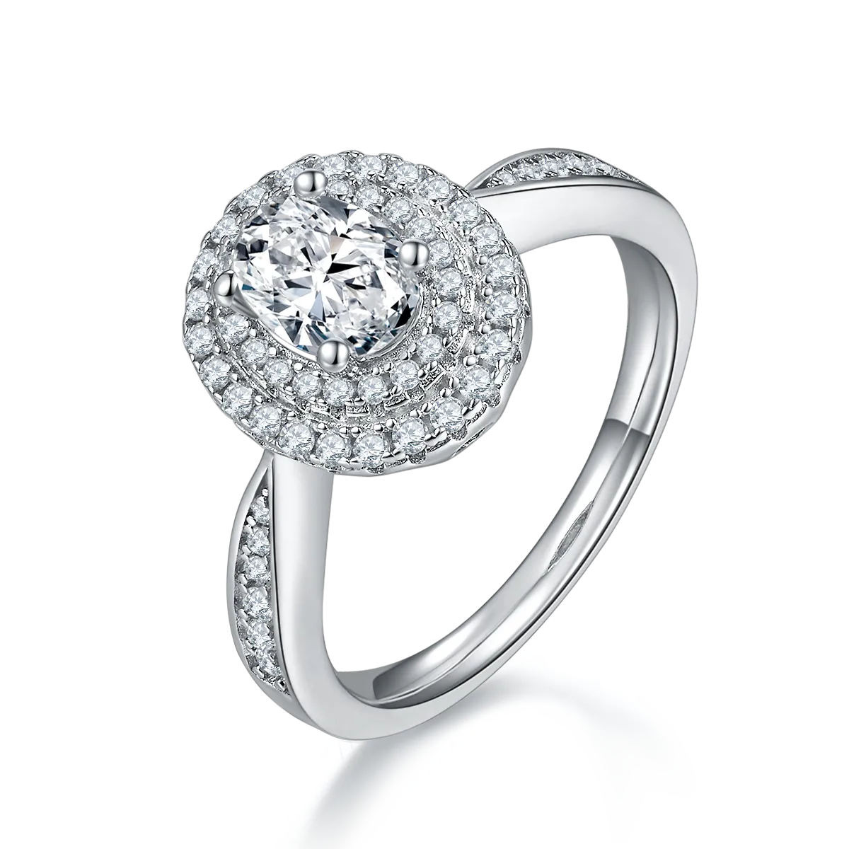 Luxurious Soleste Halo 1.0 Carat Oval Cut Moissanite Engagement Ring