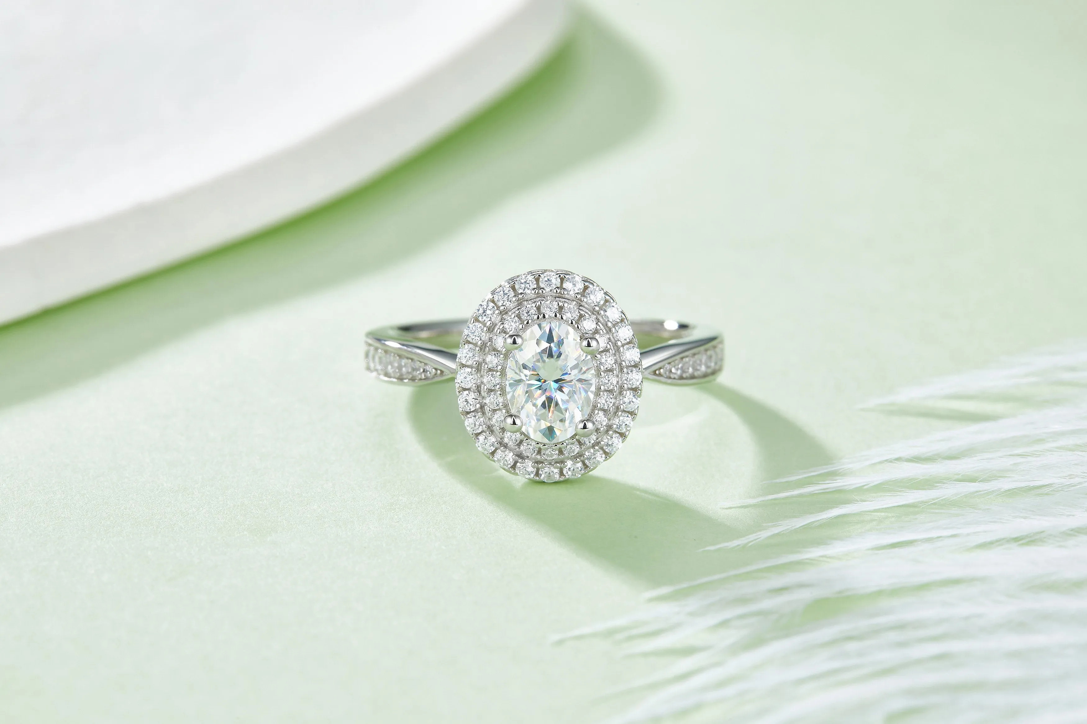 Luxurious Soleste Halo 1.0 Carat Oval Cut Moissanite Engagement Ring