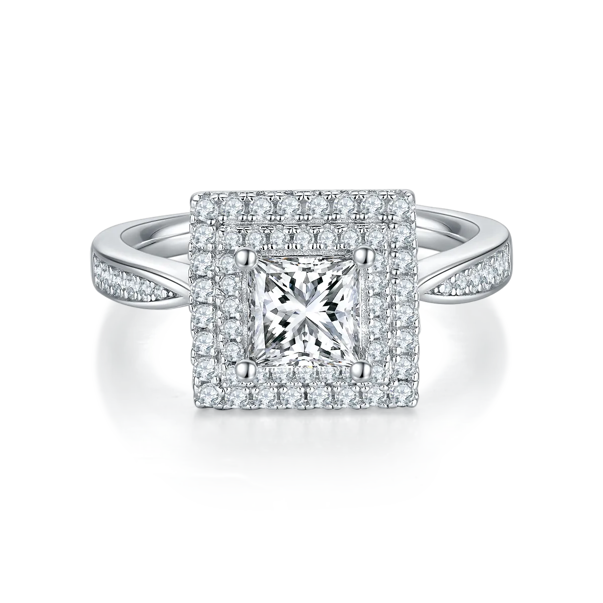 Luxurious Soleste Halo 1.0 Carat Princess Cut Moissanite Engagement Ring
