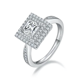 Luxurious Soleste Halo 1.0 Carat Princess Cut Moissanite Engagement Ring