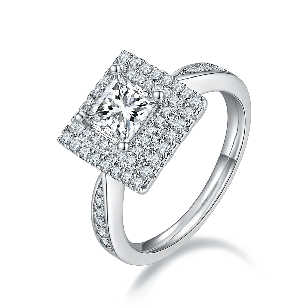 Luxurious Soleste Halo 1.0 Carat Princess Cut Moissanite Engagement Ring