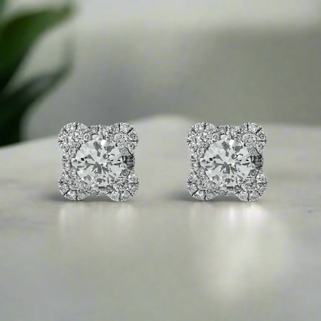 Lyndie 1 Carats Lab Grown Clover Cluster Round Diamond Stud Earrings in 18K White Gold