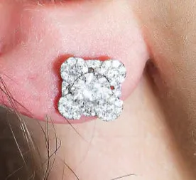 Lyndie 1 Carats Lab Grown Clover Cluster Round Diamond Stud Earrings in 18K White Gold