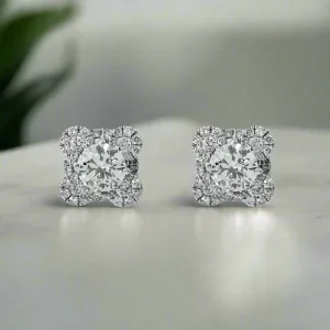 Lyndie 1 Carats Lab Grown Clover Cluster Round Diamond Stud Earrings in 18K White Gold