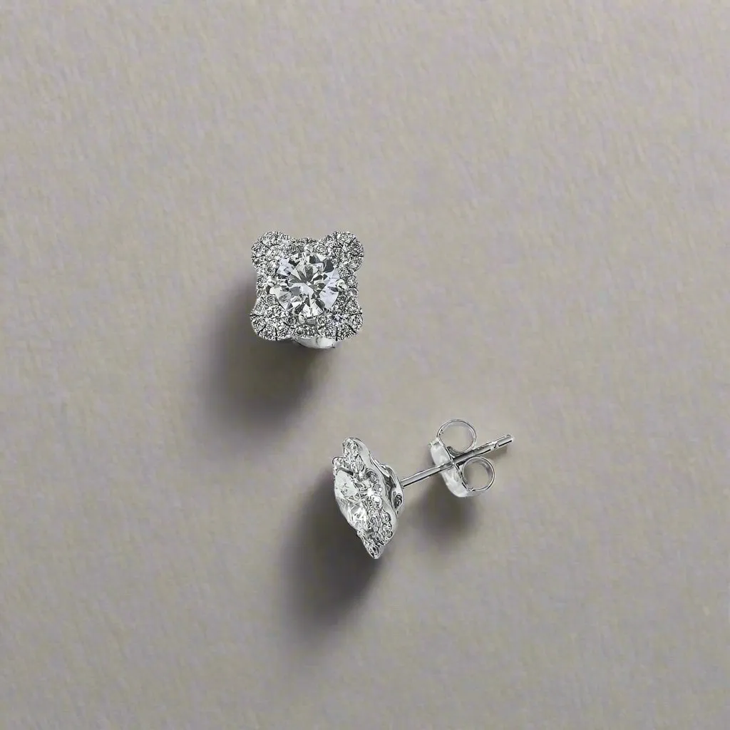 Lyndie 1 Carats Lab Grown Clover Cluster Round Diamond Stud Earrings in 18K White Gold