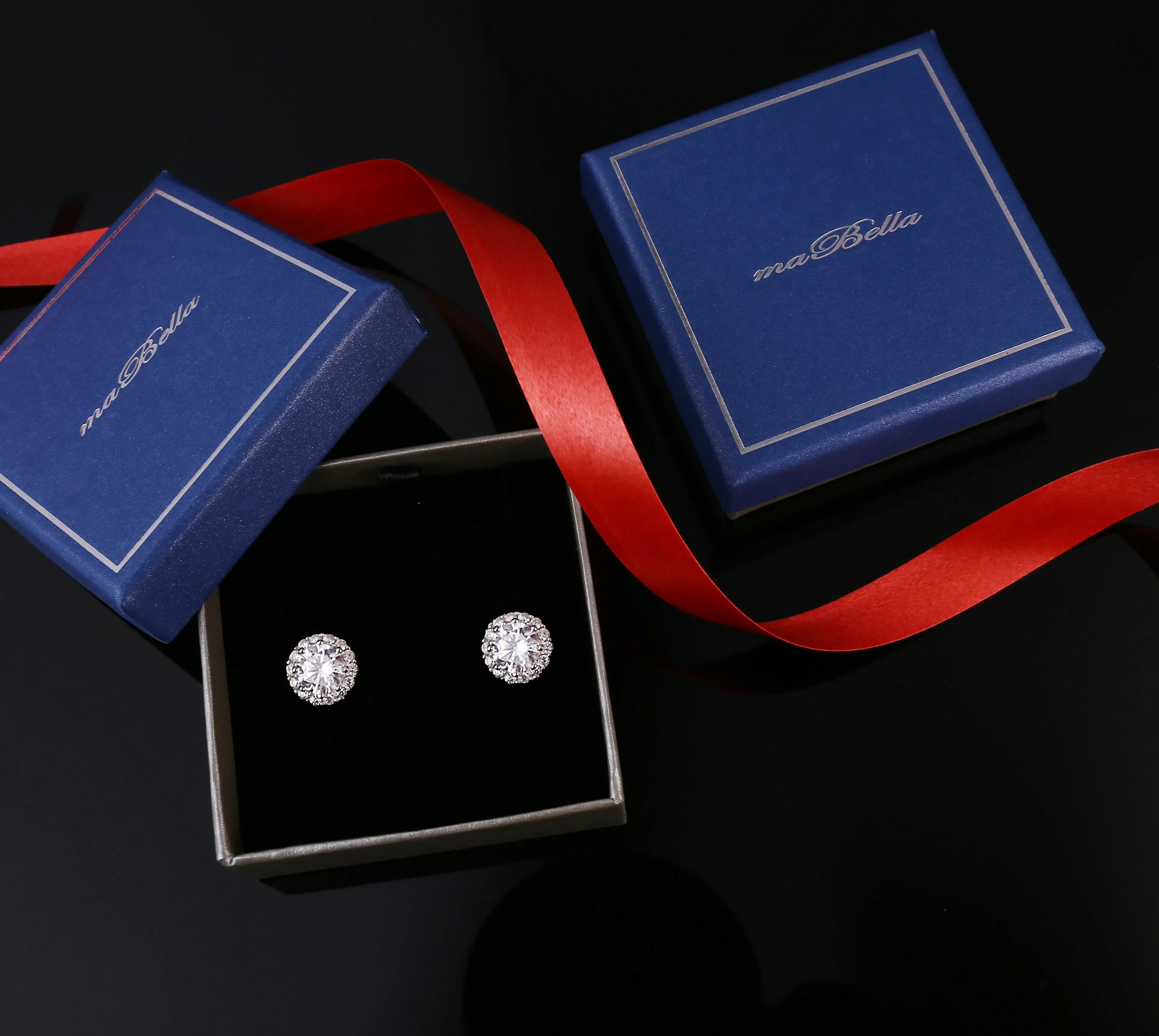 MABELLA Sterling Silver Cz Halo Stud Earrings Round Cubic Zirconia Gifts for Womens Sensitive Ears