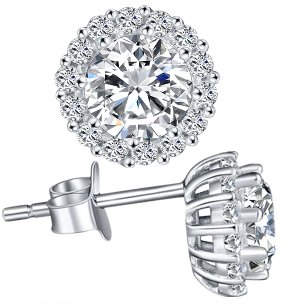 MABELLA Sterling Silver Cz Halo Stud Earrings Round Cubic Zirconia Gifts for Womens Sensitive Ears