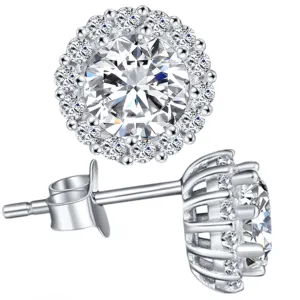 MABELLA Sterling Silver Cz Halo Stud Earrings Round Cubic Zirconia Gifts for Womens Sensitive Ears