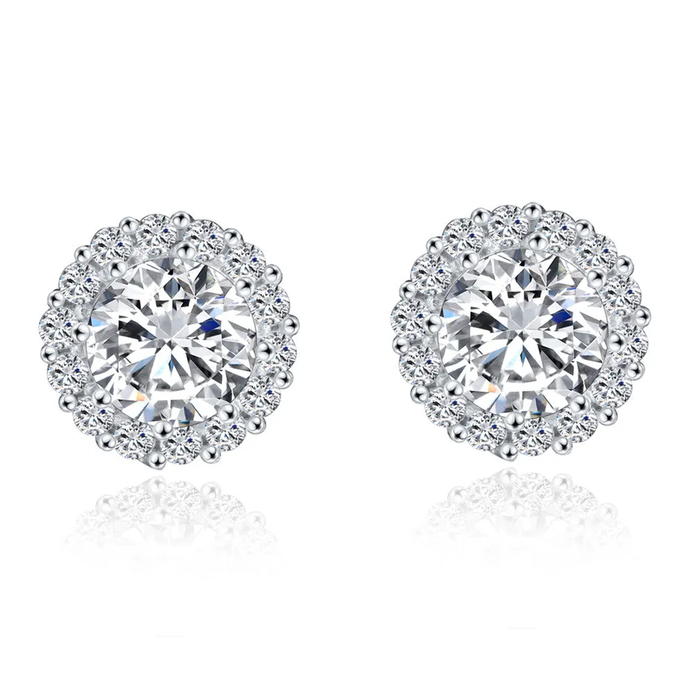 MABELLA Sterling Silver Cz Halo Stud Earrings Round Cubic Zirconia Gifts for Womens Sensitive Ears