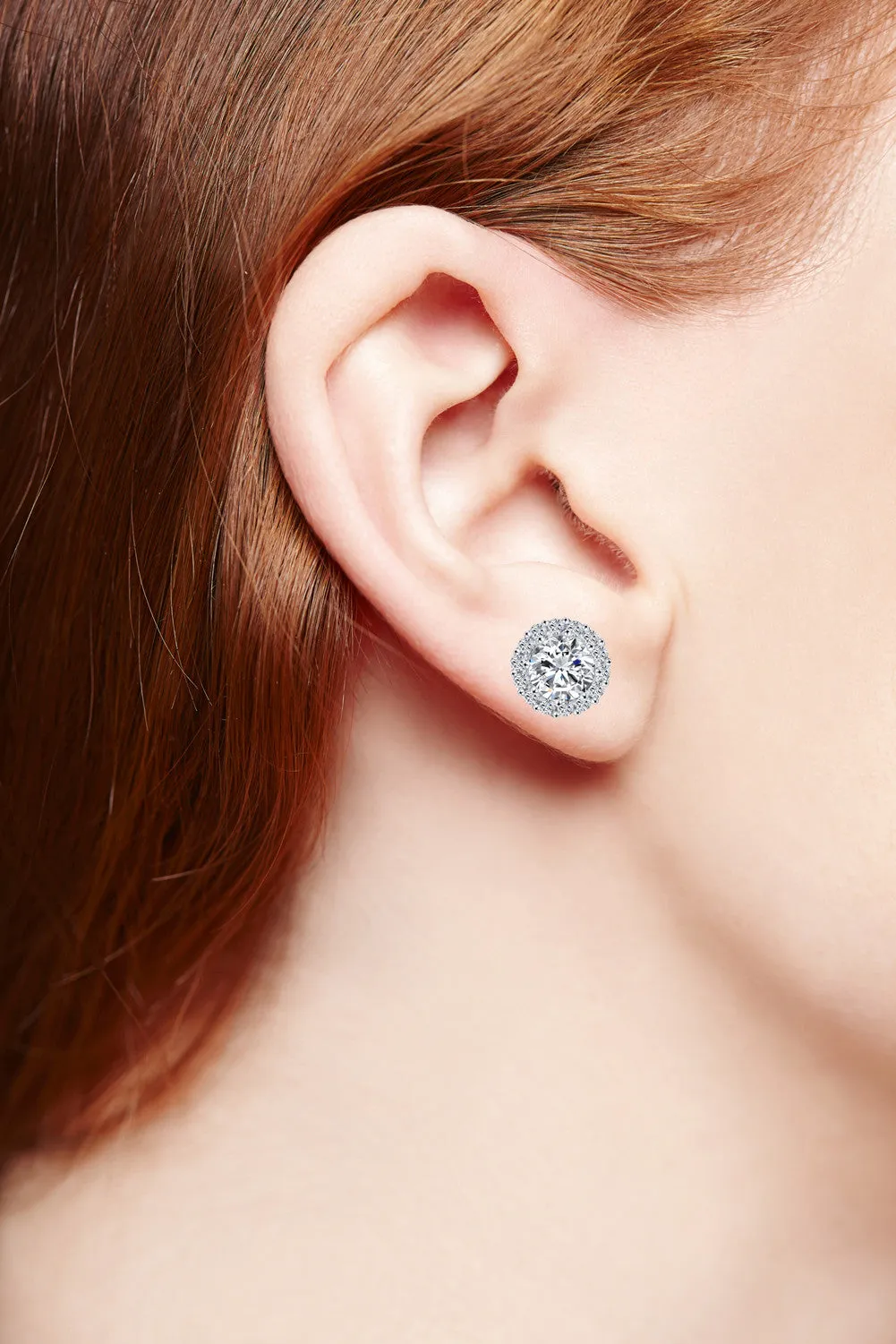 MABELLA Sterling Silver Cz Halo Stud Earrings Round Cubic Zirconia Gifts for Womens Sensitive Ears