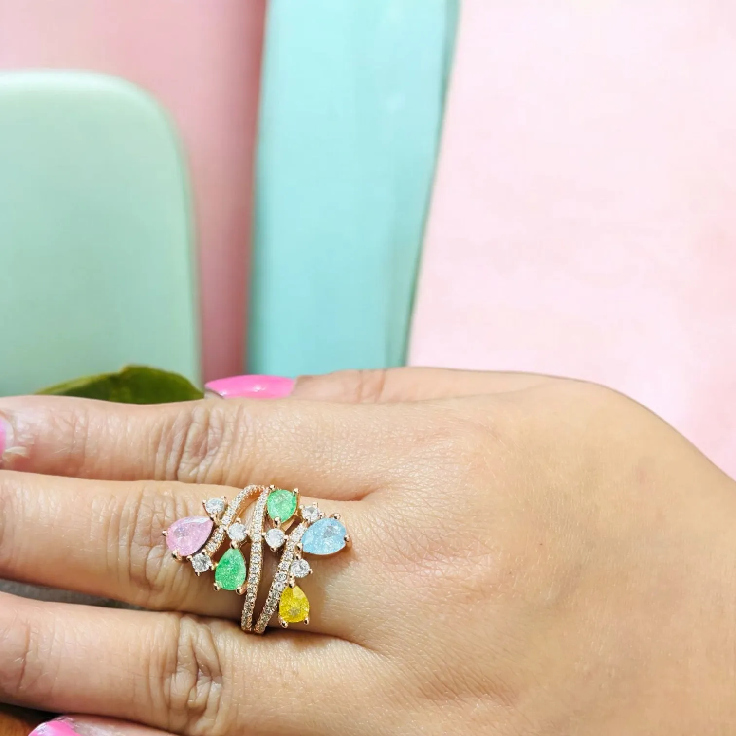 Majestic Rose gold plated 925 silver cocktail Ring