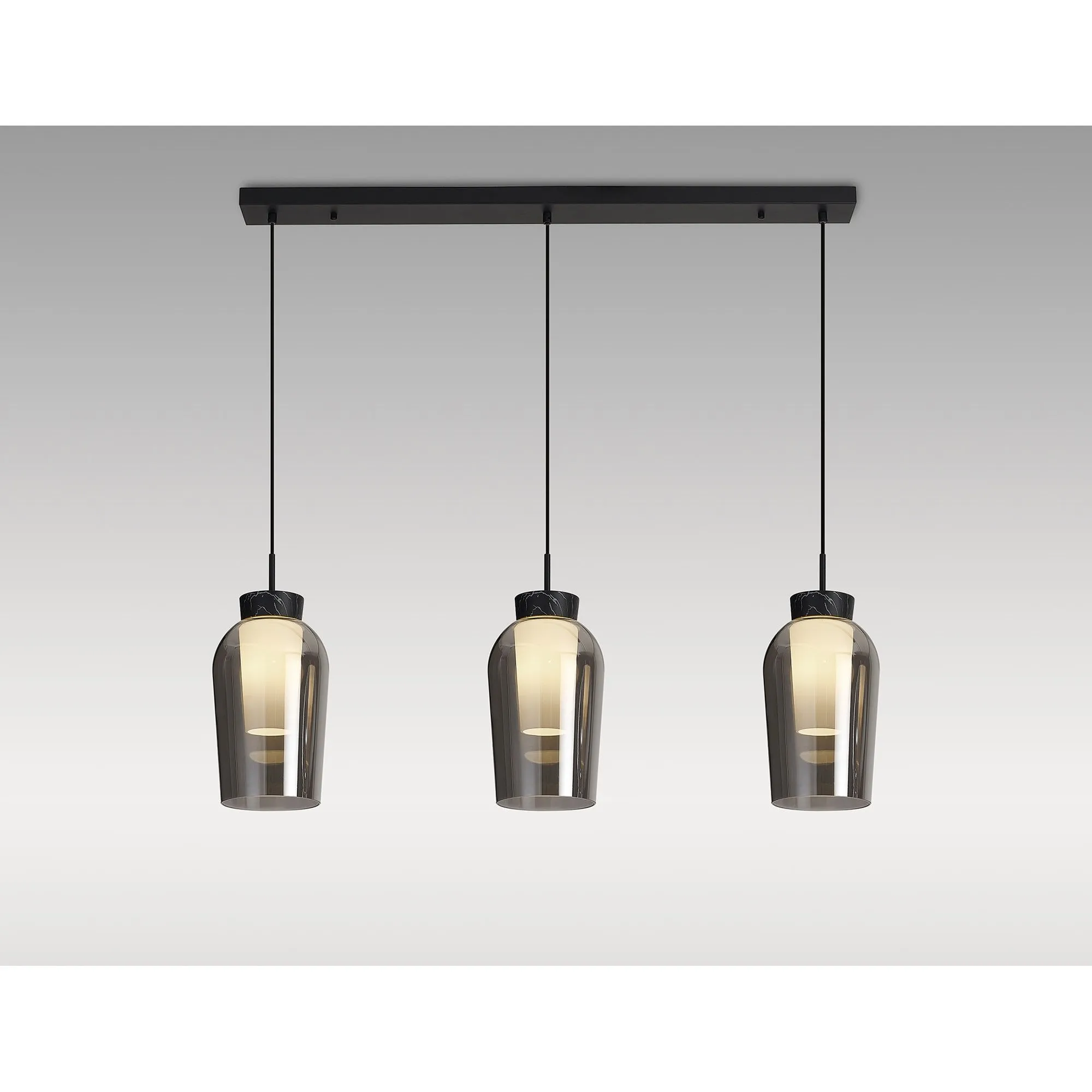 Mantra M8285 Nora 3 Light Linear Pendant Black/Black Marble/Chrome Glass With Frosted Inner