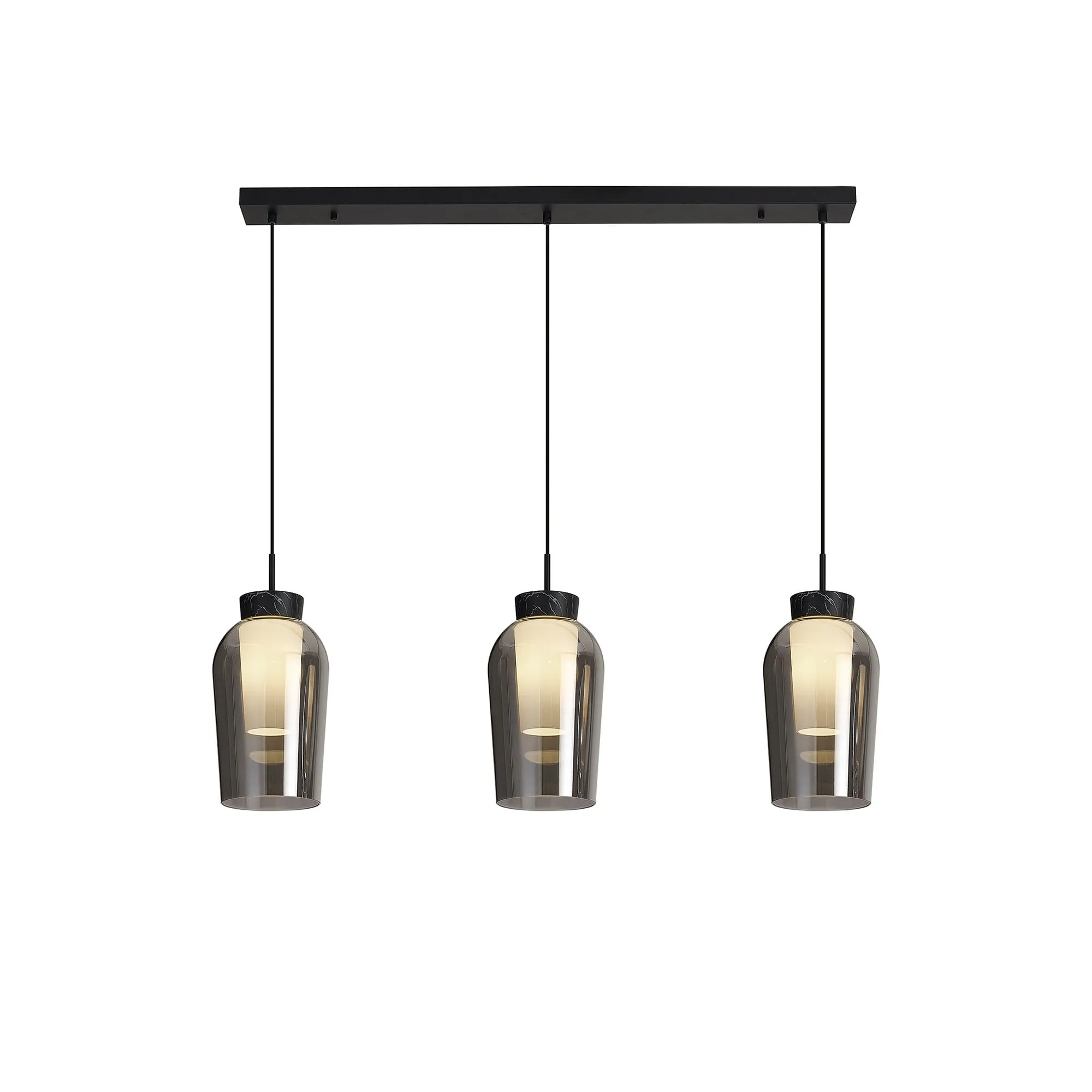 Mantra M8285 Nora 3 Light Linear Pendant Black/Black Marble/Chrome Glass With Frosted Inner