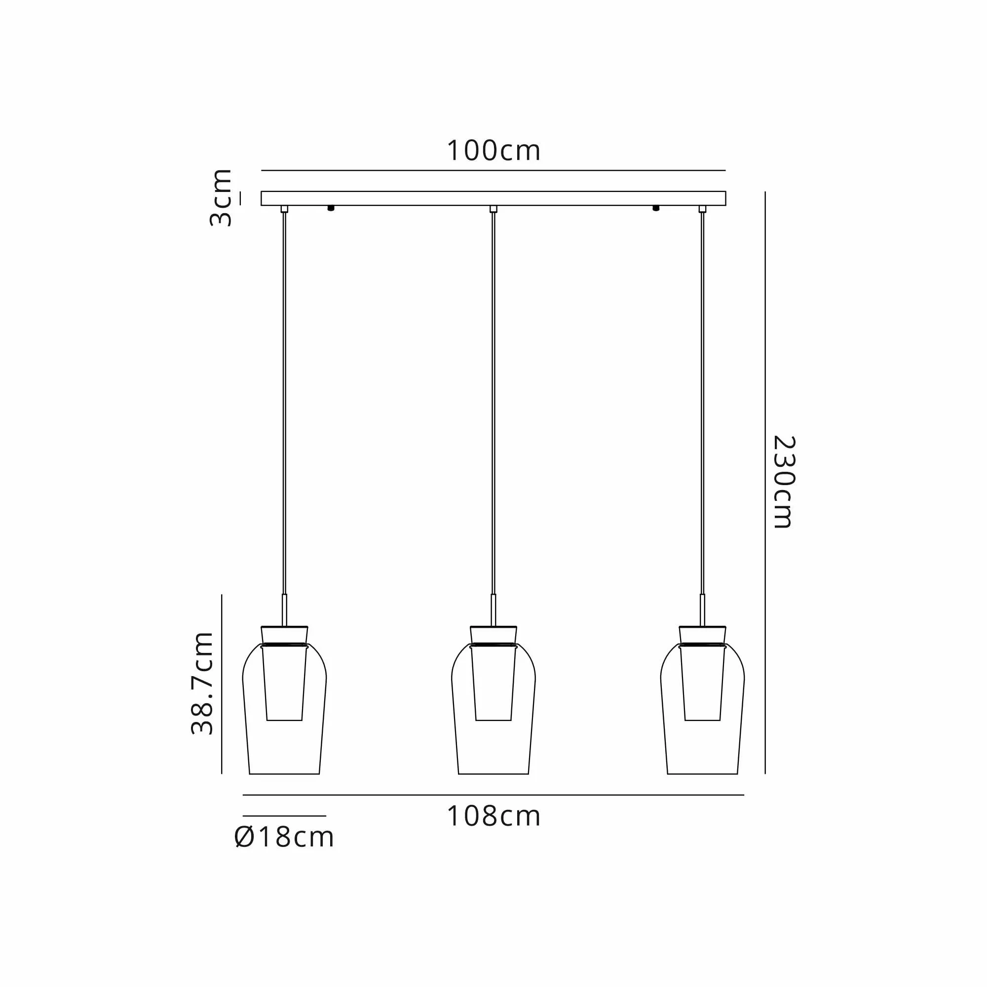 Mantra M8397 Nora 3 Light Linear Pendant Gold/White/Clear Glass With Frosted Inner