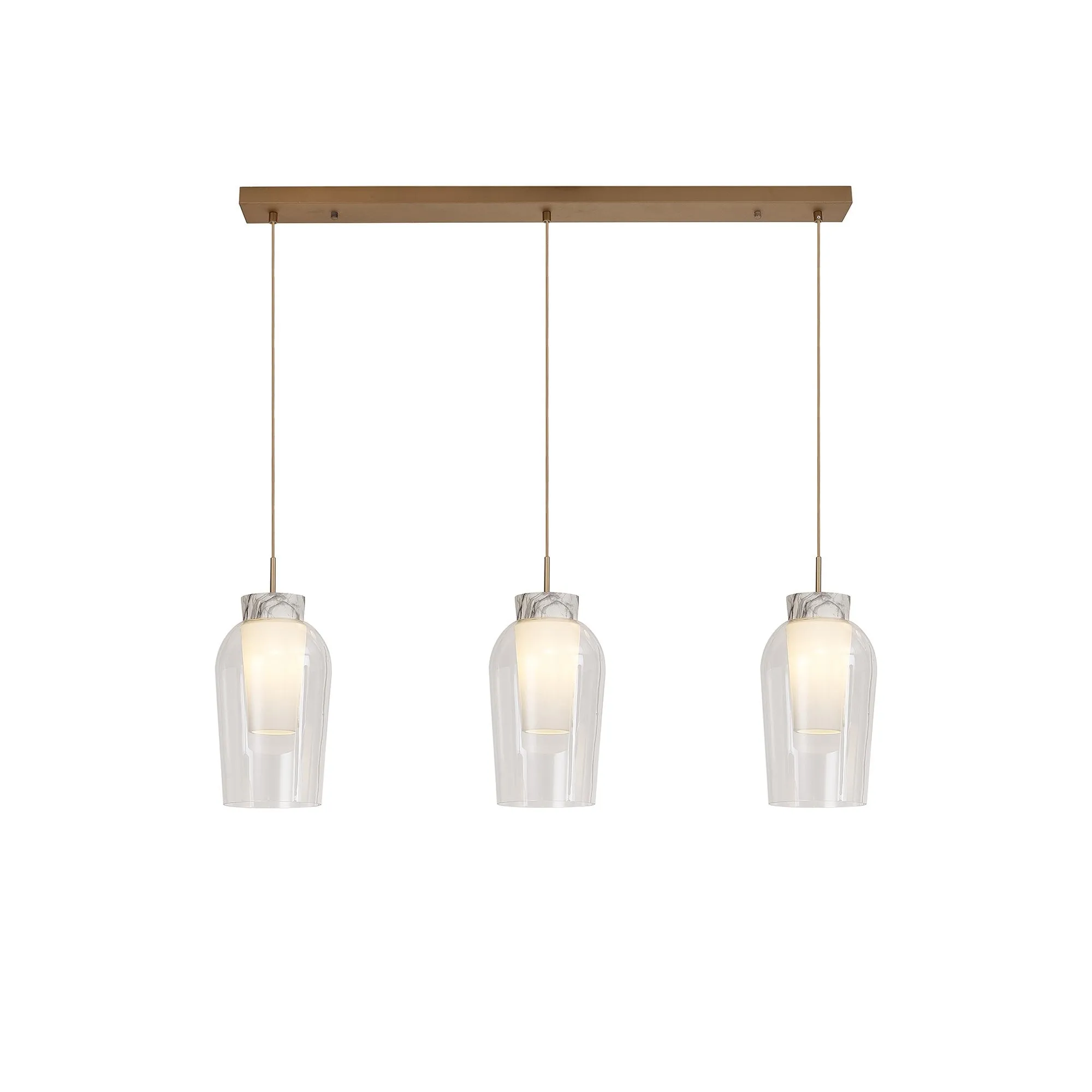 Mantra M8397 Nora 3 Light Linear Pendant Gold/White/Clear Glass With Frosted Inner