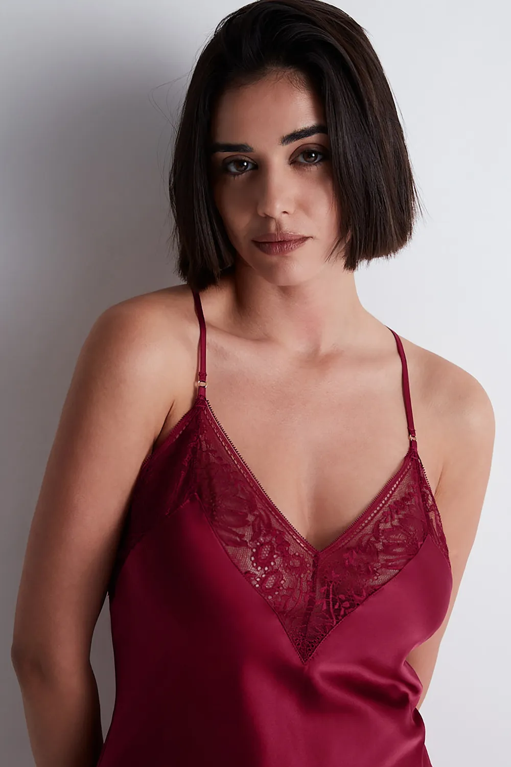 Midnight Whisper Silk Nightie Crimson Red