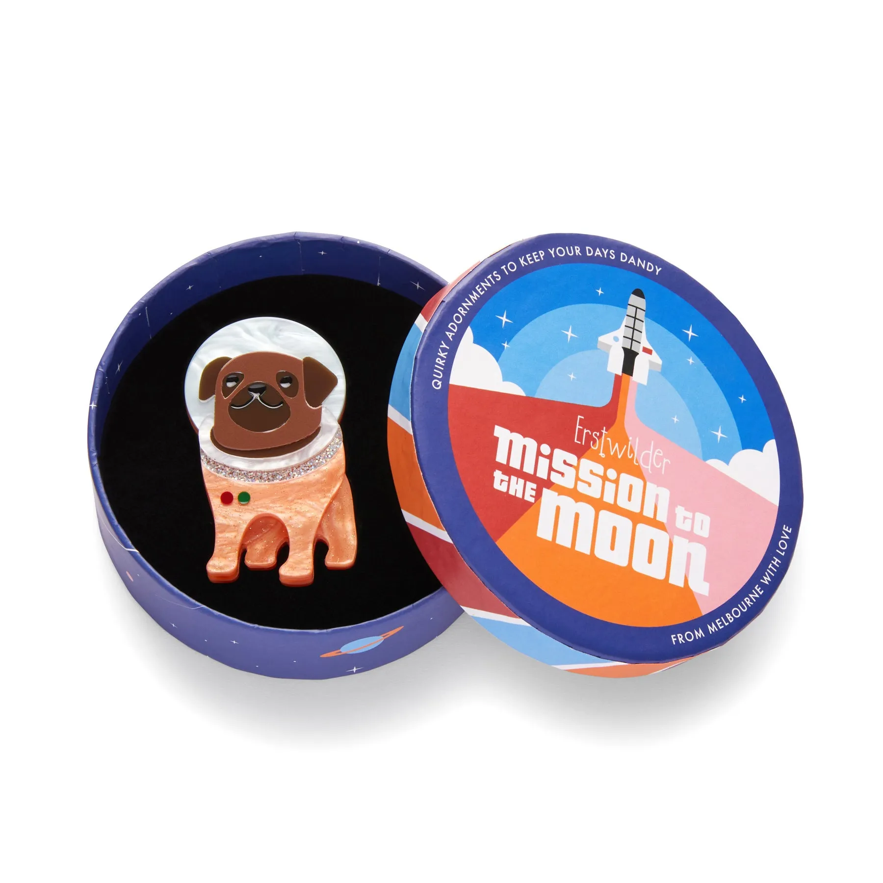 Mission to the Moon Collection Interplanetary Pug Brooch