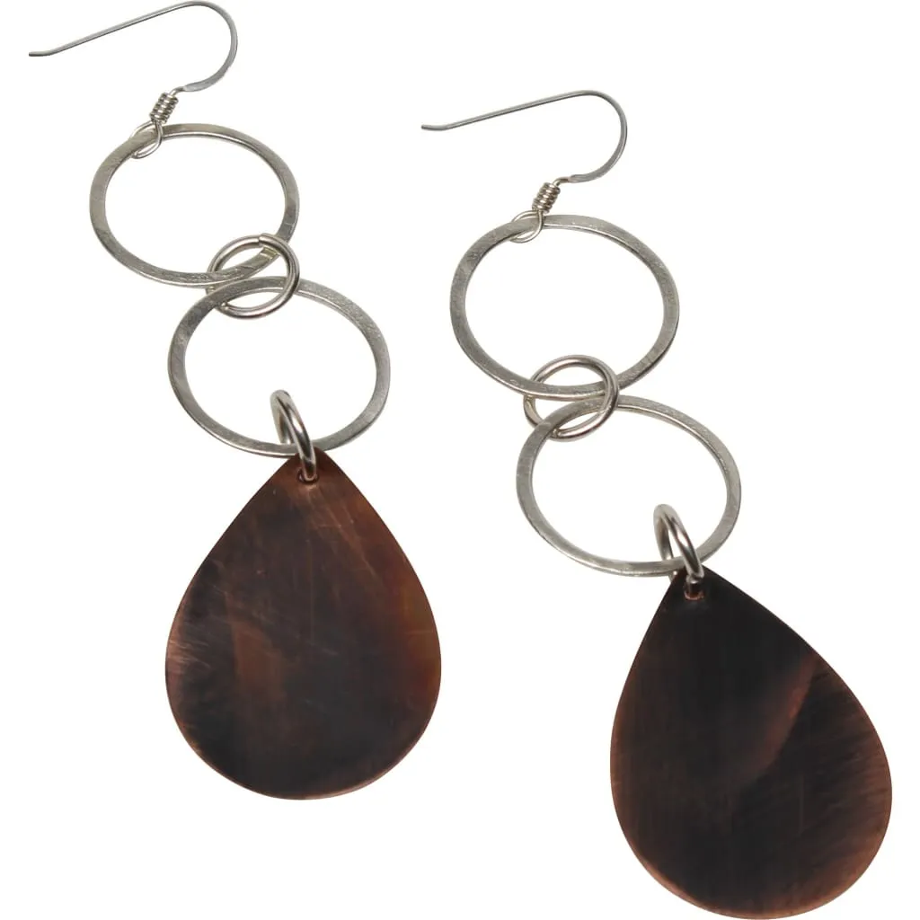 Mixed Metal Copper and Double Silver Hoop Dangle Earrings
