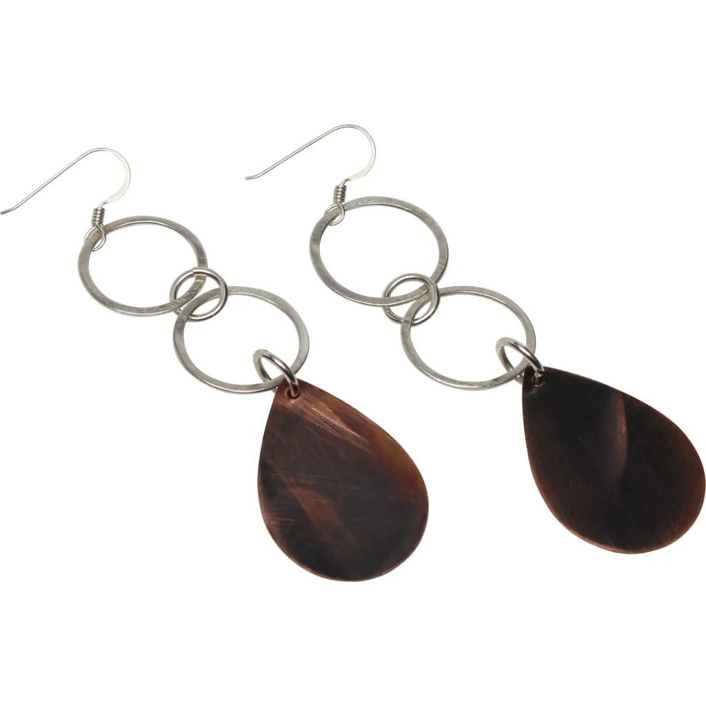 Mixed Metal Copper and Double Silver Hoop Dangle Earrings