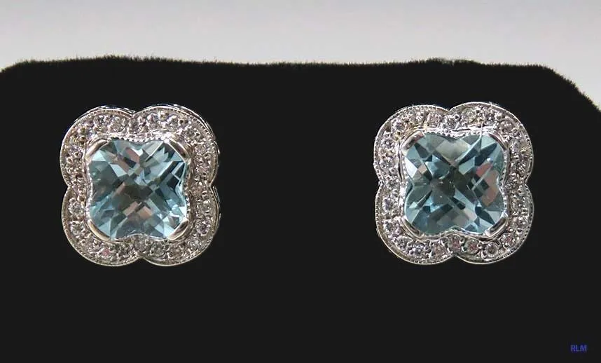 Modern 14k White Gold Topaz & Diamond Clover Earrings