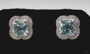 Modern 14k White Gold Topaz & Diamond Clover Earrings