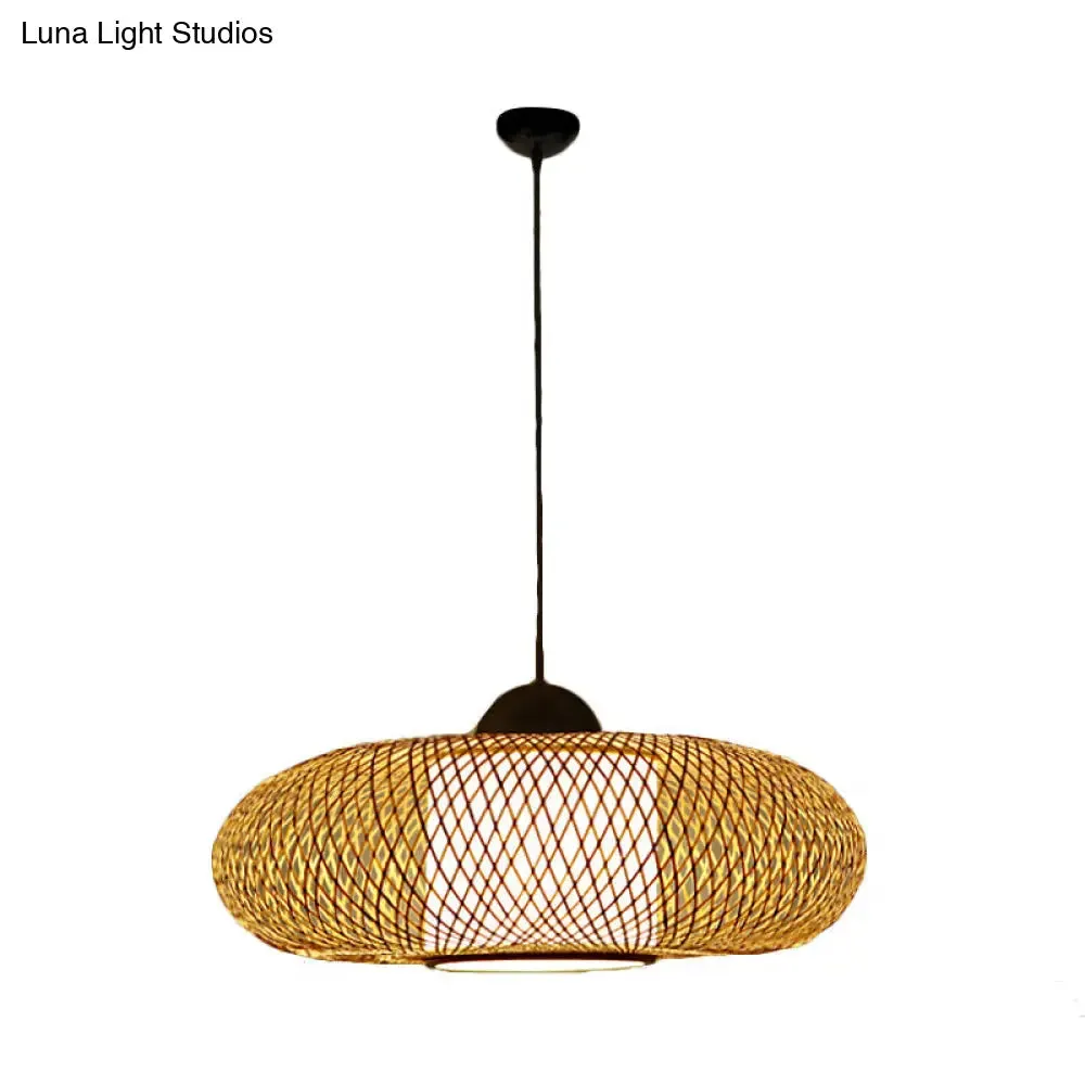 Modern Bamboo Donut Ceiling Lamp in Black/Wood for Living Room