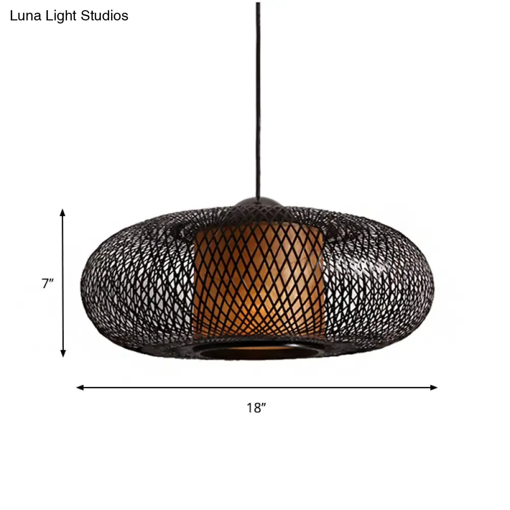 Modern Bamboo Donut Ceiling Lamp in Black/Wood for Living Room