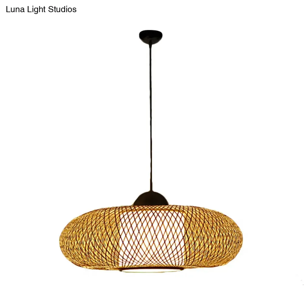 Modern Bamboo Donut Ceiling Lamp in Black/Wood for Living Room