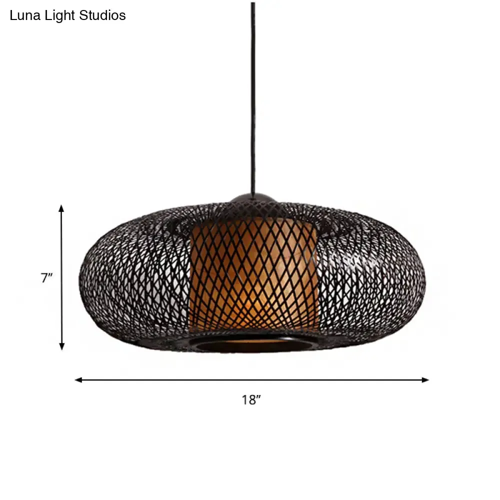 Modern Bamboo Donut Ceiling Lamp in Black/Wood for Living Room