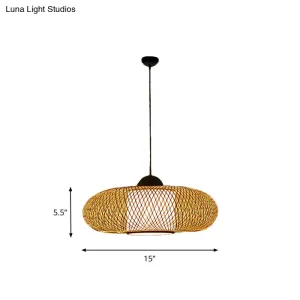 Modern Bamboo Donut Ceiling Lamp in Black/Wood for Living Room