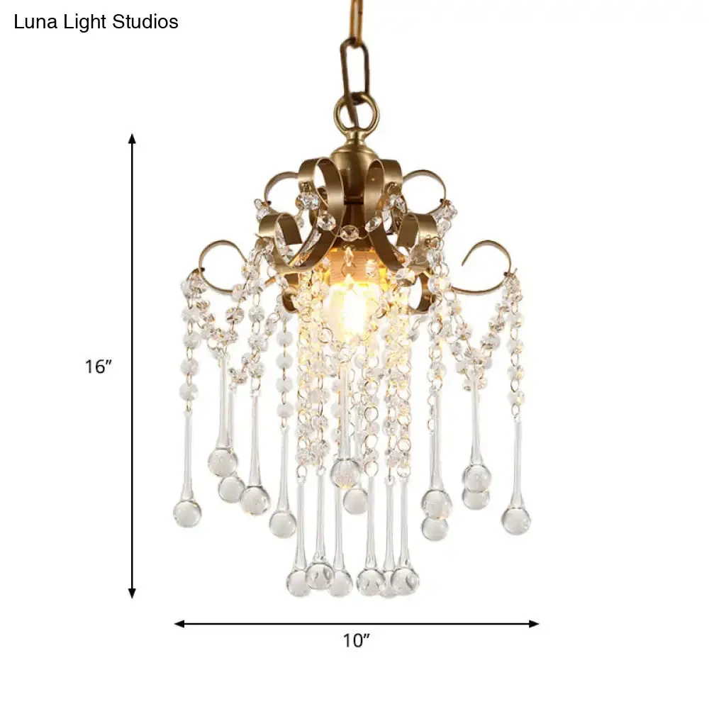 Modern Crystal Beads Pendant Ceiling Lamp - Gold Curved Design, 1 Bulb Suspension for Bedchamber Lighting