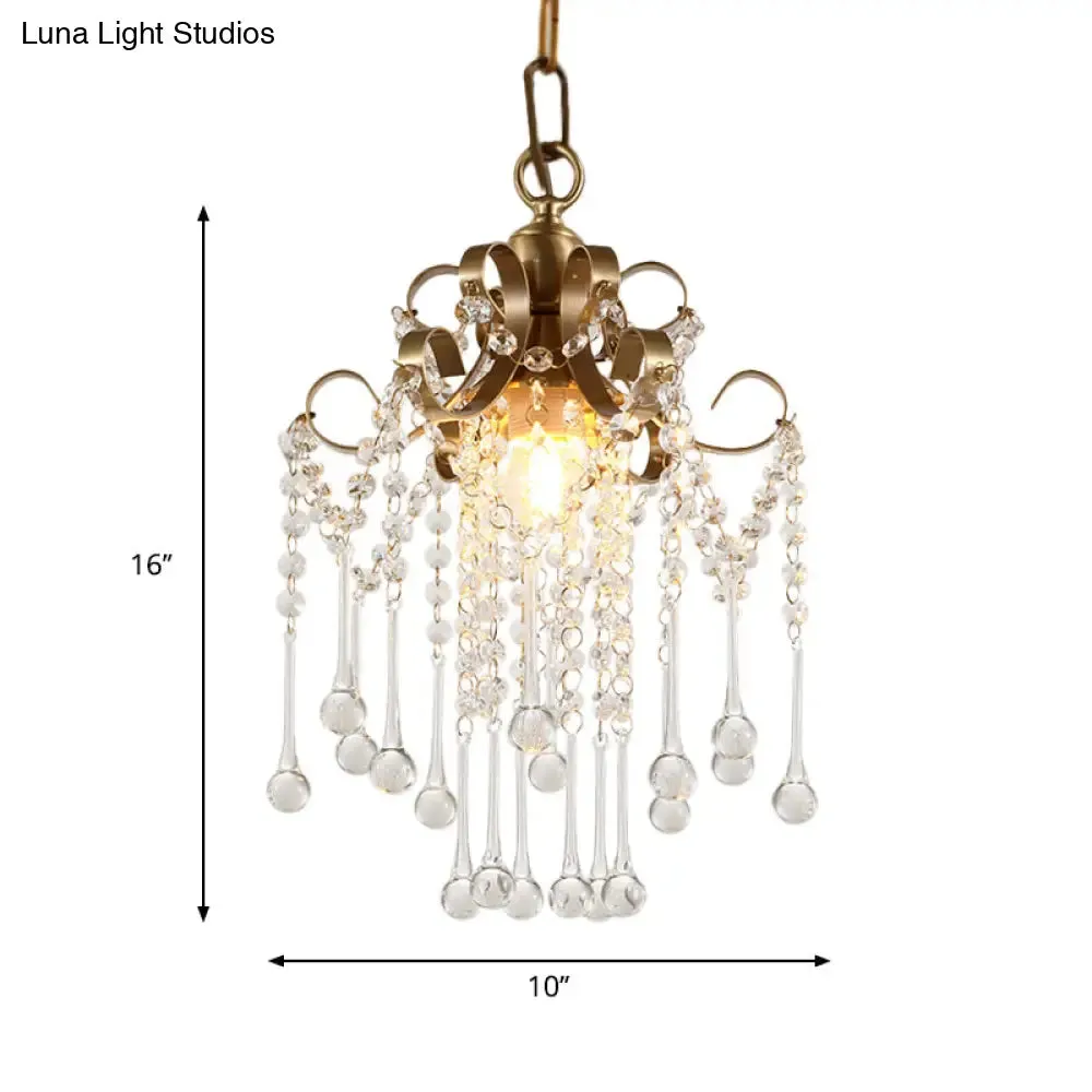 Modern Crystal Beads Pendant Ceiling Lamp - Gold Curved Design, 1 Bulb Suspension for Bedchamber Lighting